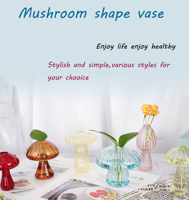 Supply mushroom vase living room art decoration modern simple glass vase glass ornament 