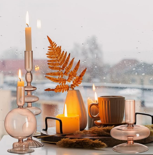 3 Pcs Glass Candlestick Holders Glass Taper Candle Holders   Candlestick Wavy Elegant Glass Candlestick for Home Party Centerpiece