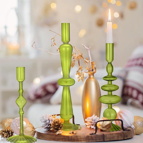 Green Color Glass Candlestick Holders Glass Taper Candle Holders Groovy Candlestick Wavy Glass Candlestick Holders Elegant Glass Candlestick Nordic Glass Vases for Home Party Decoration 