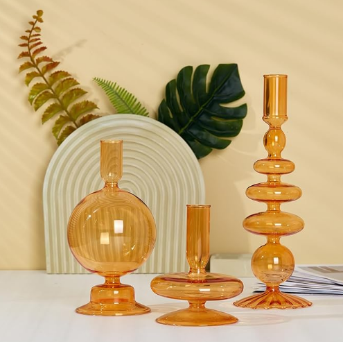 Colorful Candlestick Holders 3 Pcs Glass Candle Holders for Table Centerpiece, Taper Candle Holders Candle Sticks Holder Decor for Wedding Decor and Dinner Party 